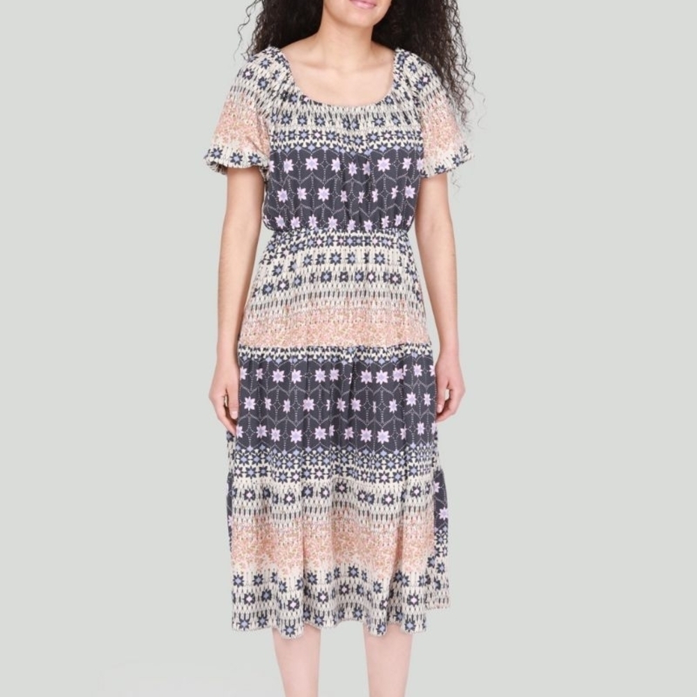 Dex Multicolor Patterned Midi Dress Size Medium - Picture 5 of 5